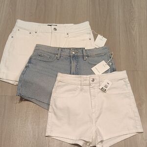 Women’s White & Light Blue Denim Shorts Trio - High-Rise Casual Style